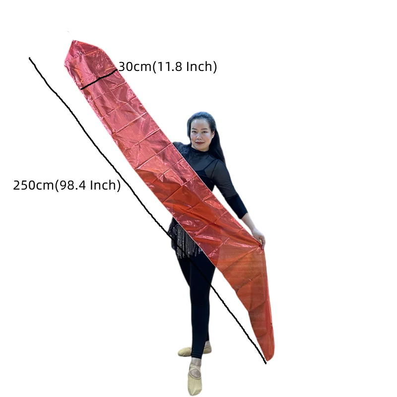 Golden Imitation Silk Belly Dance Veil Streamer Long Flowing Ribbon Dance Flag for Stage Performance Practice Photography Props