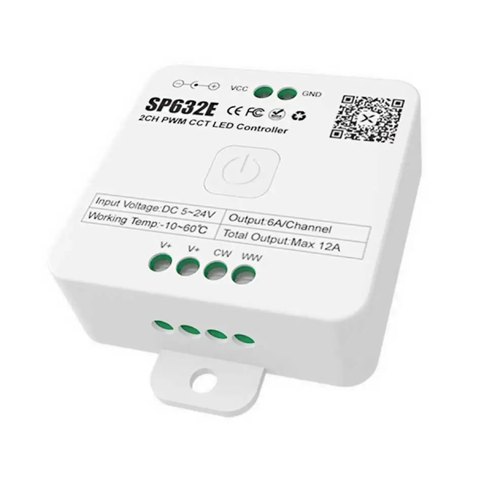 DC5-24V SP632E 2CH PWM CCT Controller LED Controllo APP Blue-tooth per strisce LED bianche doppie CCT