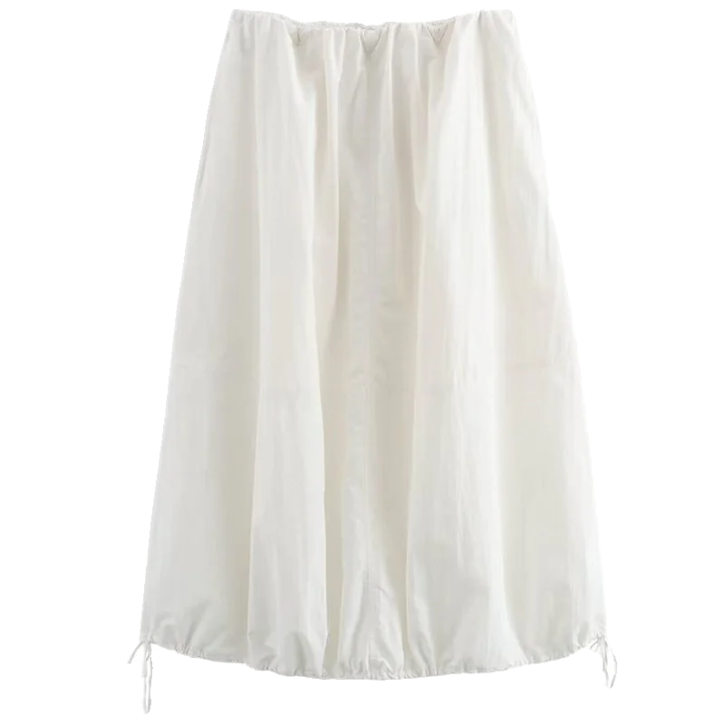おしゃれなナイロンバルーンシルエットミディスカート レディース 夏 2024 新作 ミディ丈 無地 多彩なスタイル