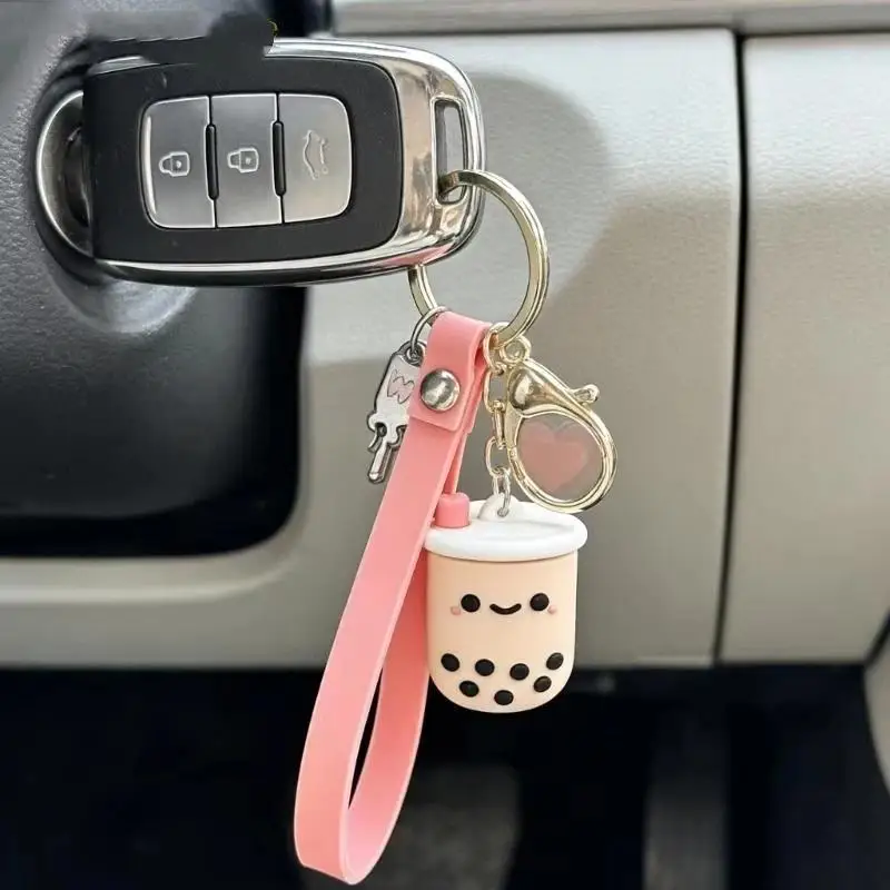 Milchtee-Schlüsselanhänger, Cartoon-Taschenanhänger, Rucksack-Hängedekoration, niedlich geformter Charm, modisches Accessoire für Geldbörse, Handtasche, Rucksack – Detail 5