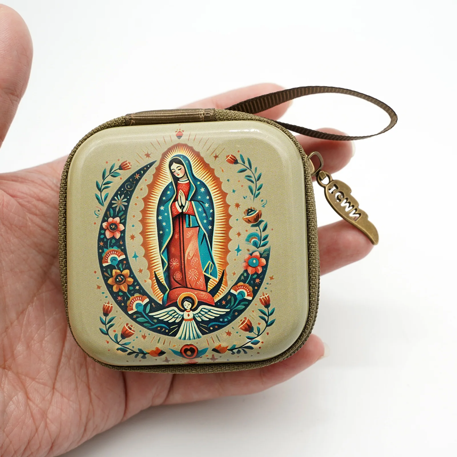 Jesus Gift Small Prayer Beads Box Rosary Case Compact Virgin Mary Gift For Confirmation Gift Prayer
