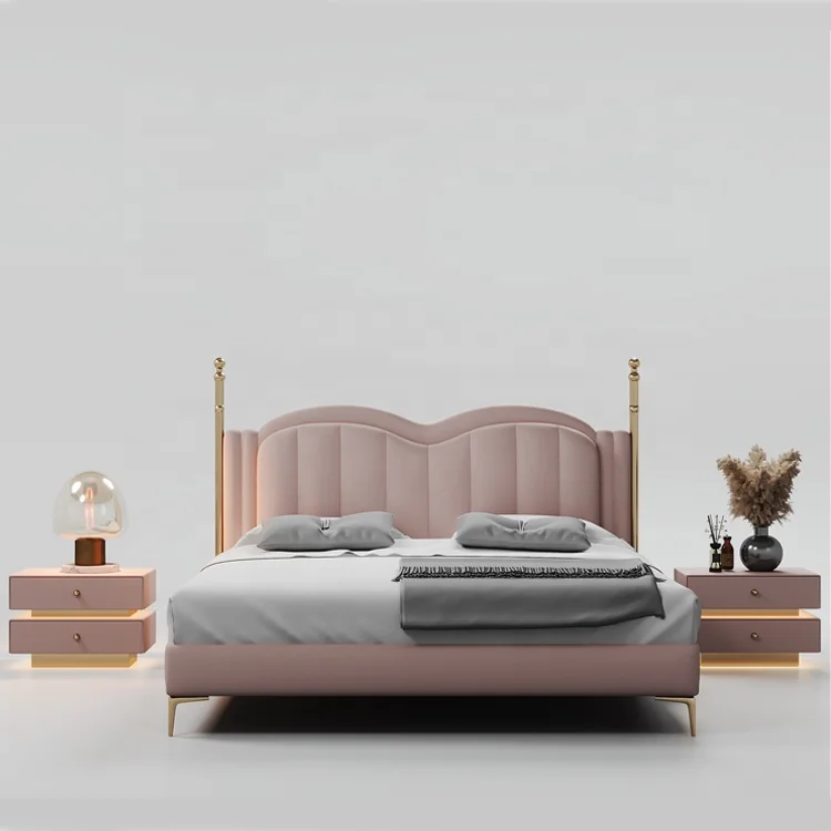 

Для высококачественной атмосферы и роскошной итальянской кожаной двуспальной кровати размера «king-size» Современная минималистская главная кровать виллы Современная кровать