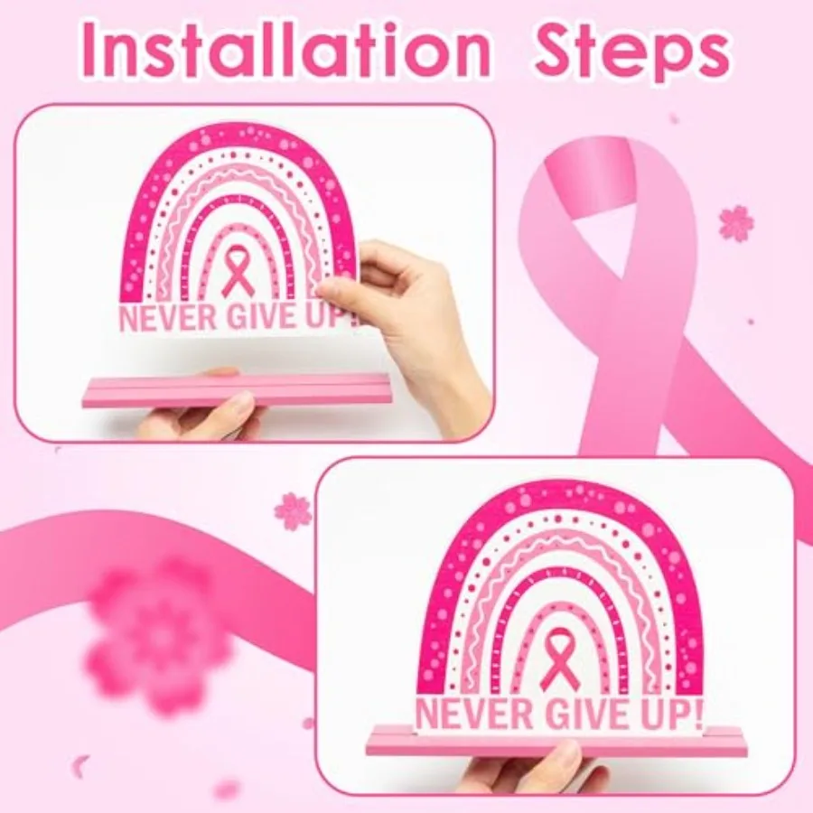 Breast Cancer Awareness Centeroieces 4pcs Breast Cancer Pre Theme Centerpieces Pink Ribbon Boxing Glove Design Detachable Wood