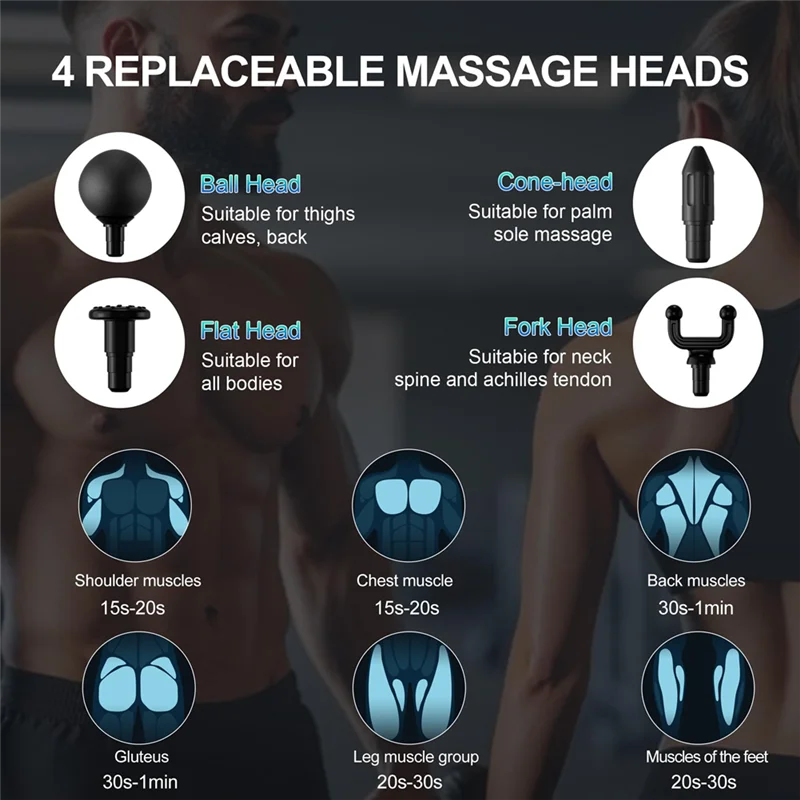 

ABUU-Deep Muscle Massage Gun Mini Compact Sports Massager Equipped With 4 Massage Heads 6 Speed Settings