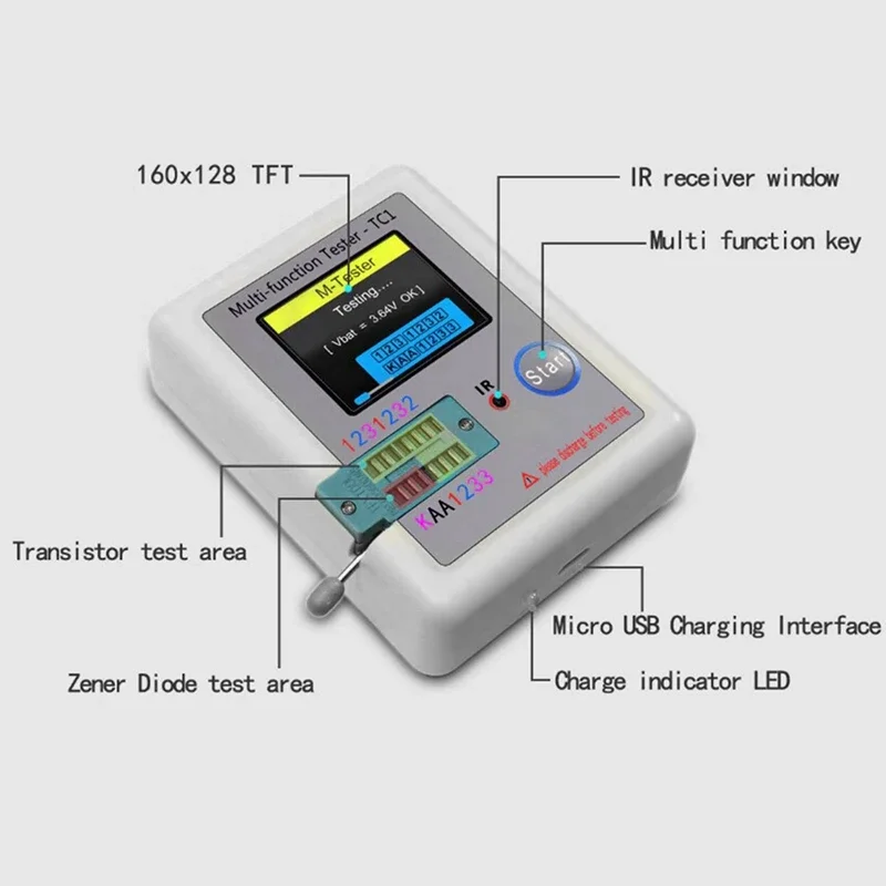 LCR TC1 1.8 Inch Multifunctional TFT Transistor Tester Diode Triode Capacitor Resistor Test Meter