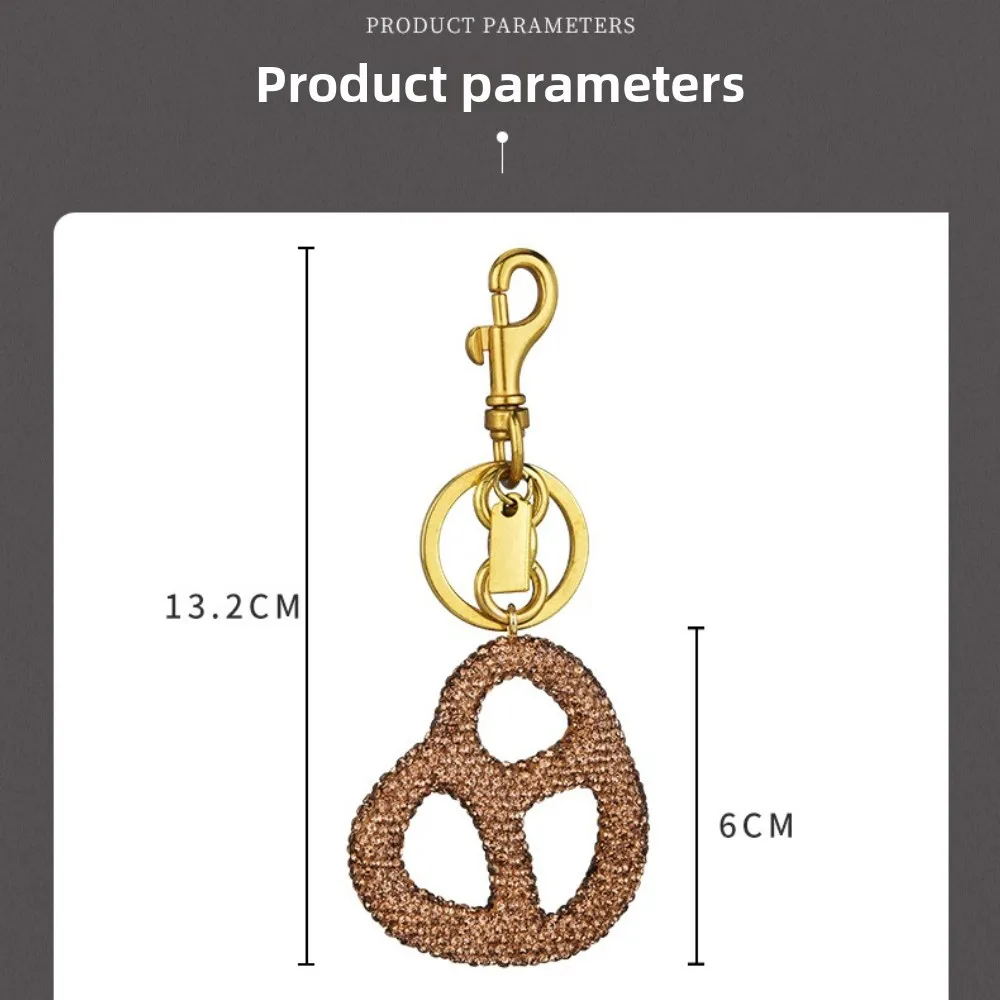 Funkelnde Strass-Brezel-Taschenanhänger Champagner-Gold Kristall-Taschenanhänger Lustige Foodie-Geschenke für Frauen Designer-Accessoires – Detail 6