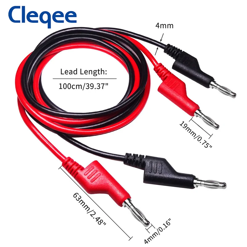 Cleqee P1036 시리즈 절연 악어 클립 세트가있는 듀얼 4mm 바나나 플러그 멀티 미터 테스트 리드 키트, 15 개