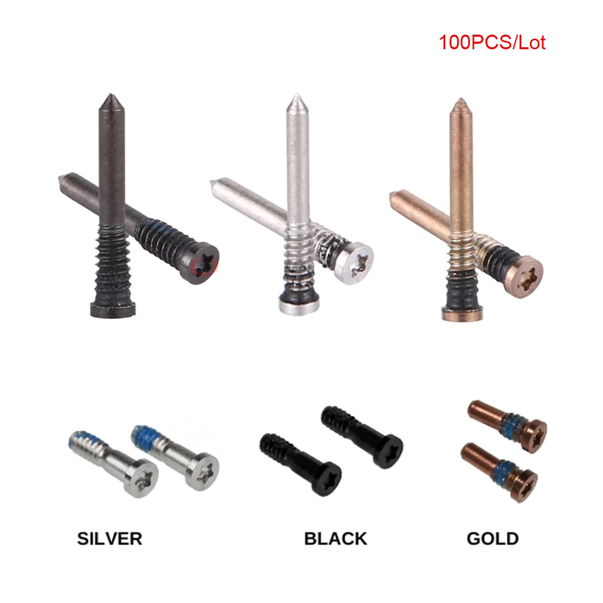 100Pcs/Set For Apple iPhone 15 14 13 12 11 X 8 Pro Max Plus Mobile Phone Bottom Screw Bolts Black Silver Phone Gold Replacement