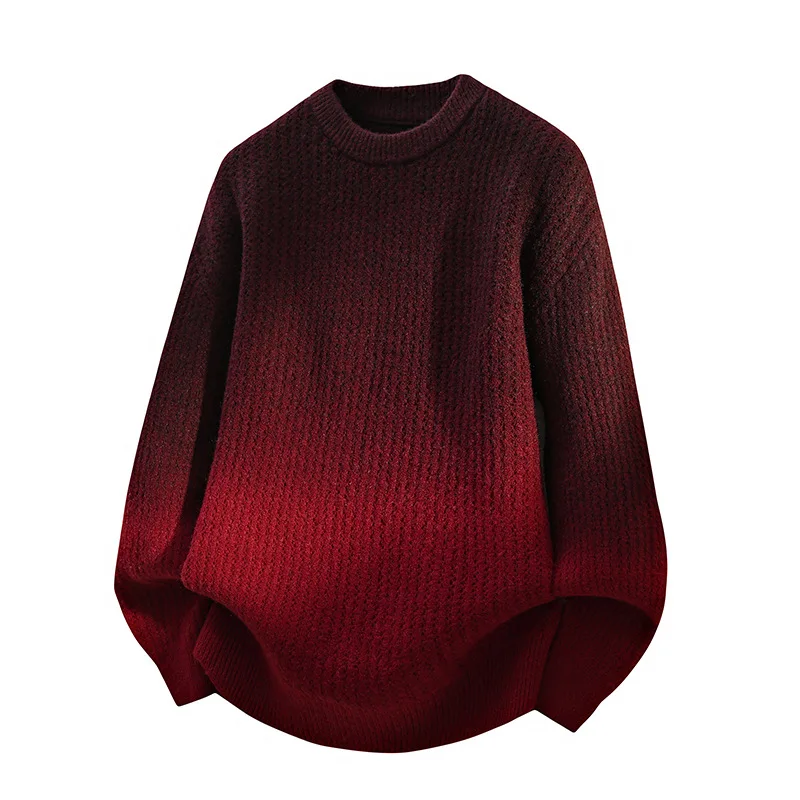 New Fashion Men Gradient Color Pullover Sweaters Outwear Loose Casual Knitted Sweaters Quality Male O-neck Pullovers Sweatercoat