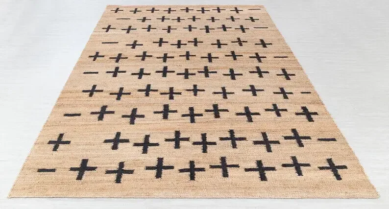 

Rug Natural Jute Black High Quality Hand Woven Premium Quality Boho Style