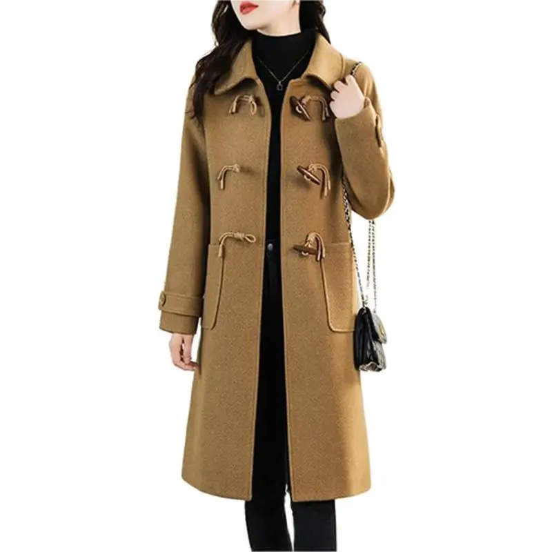 

Fashion Waoolen Coat Women's Autumn And Winter Windbreaker 2022 New Retro British Style Slim Loose Long Cashmere Coat WomenTide