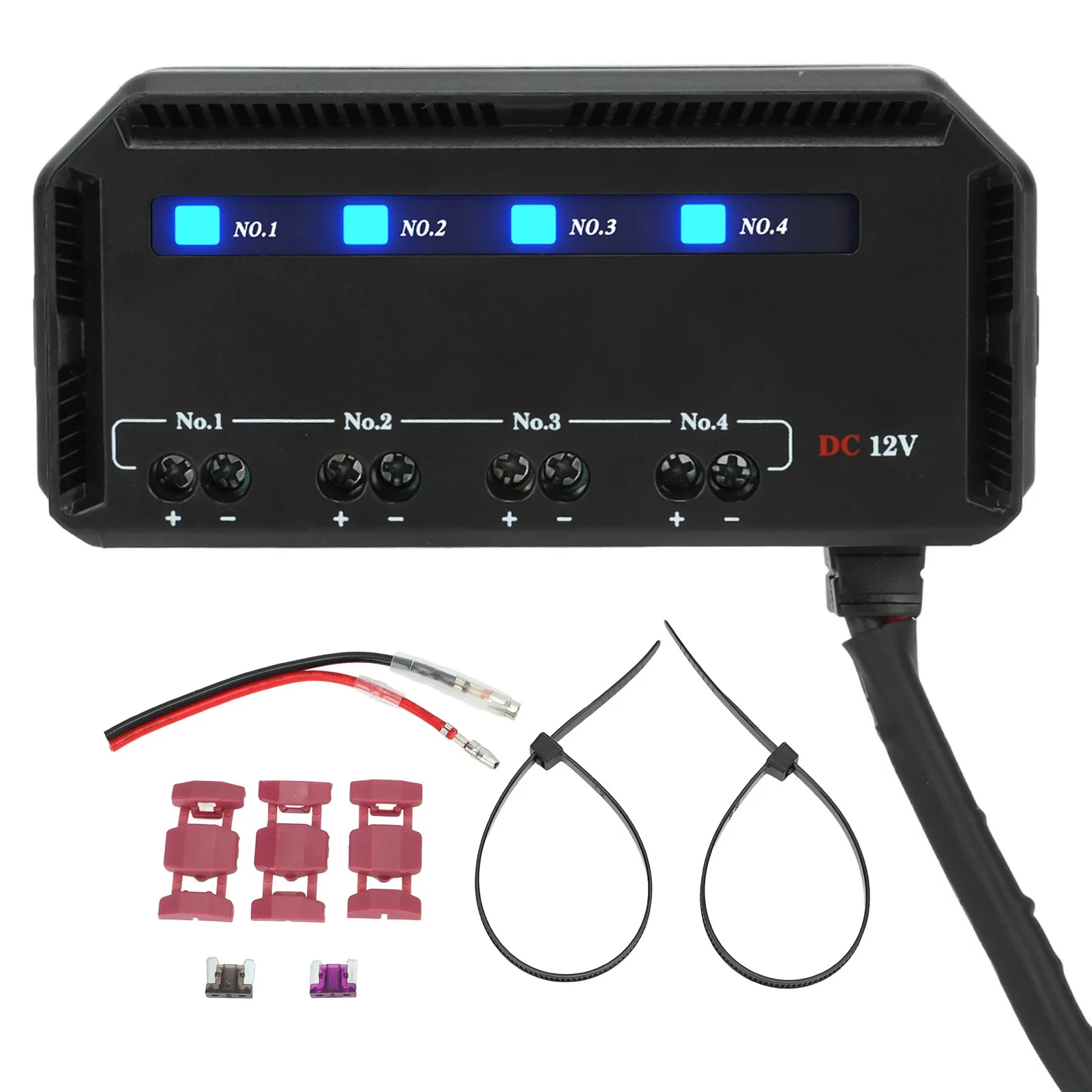 

4 Way Fuse and Relay Box Quick Wiring 12V 20A with LED Indicator for Motorcycle Car Truck RV EV