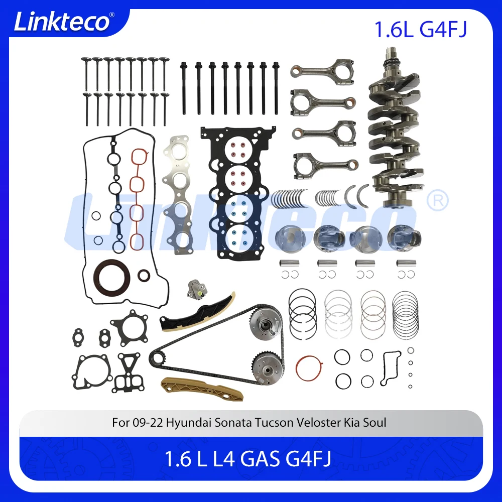 

Engine Rebuild Timing Chain Head Gasket Kit Cramshaft ConRod Piston Ring Valve Bolt Set Fit 1.6 L G4FJ For Hyundai Sonata Kia