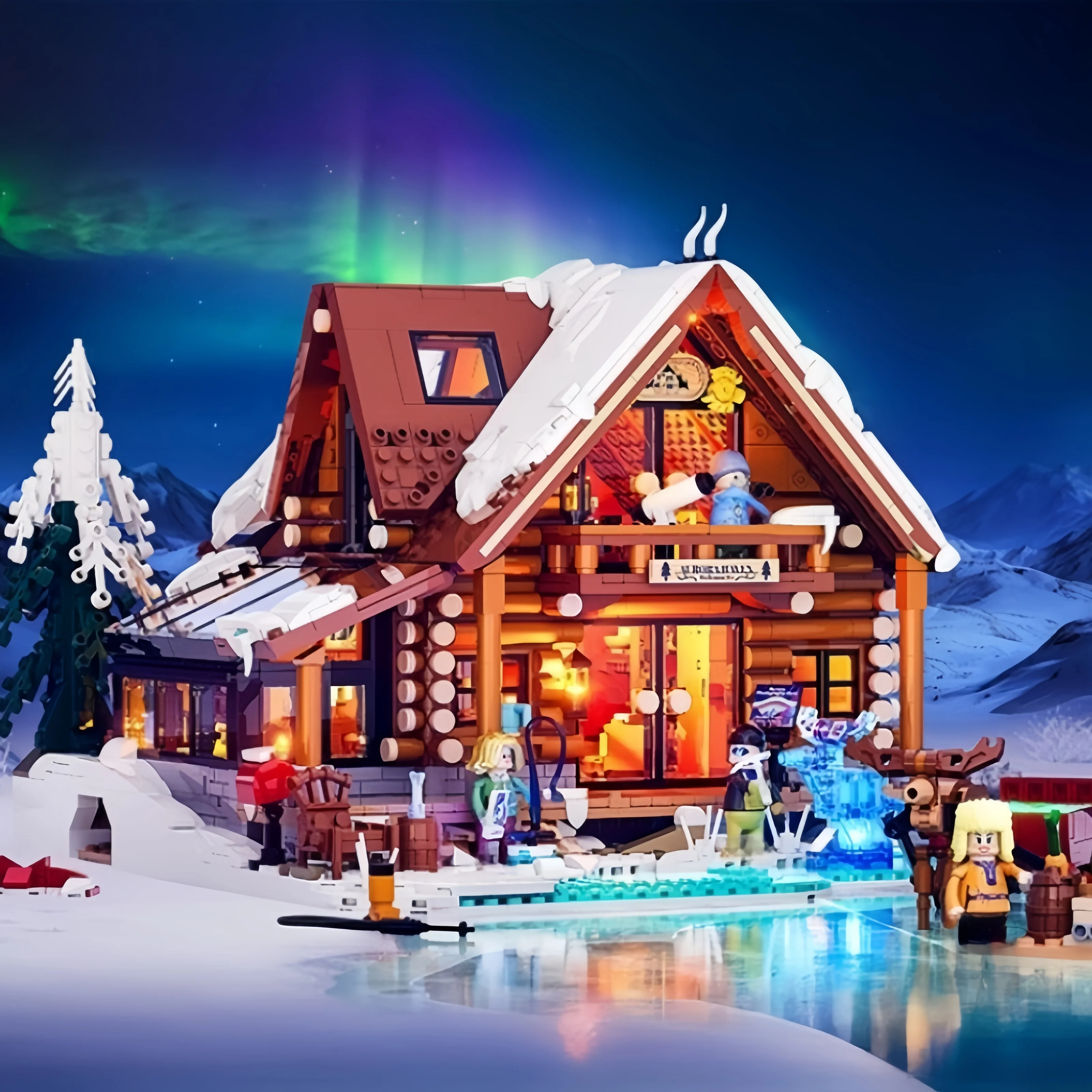 조립식 블록 오로라 관측 목조 건축 모델 레트로 하우스 시리즈 거리 풍경 홈 장식 선물