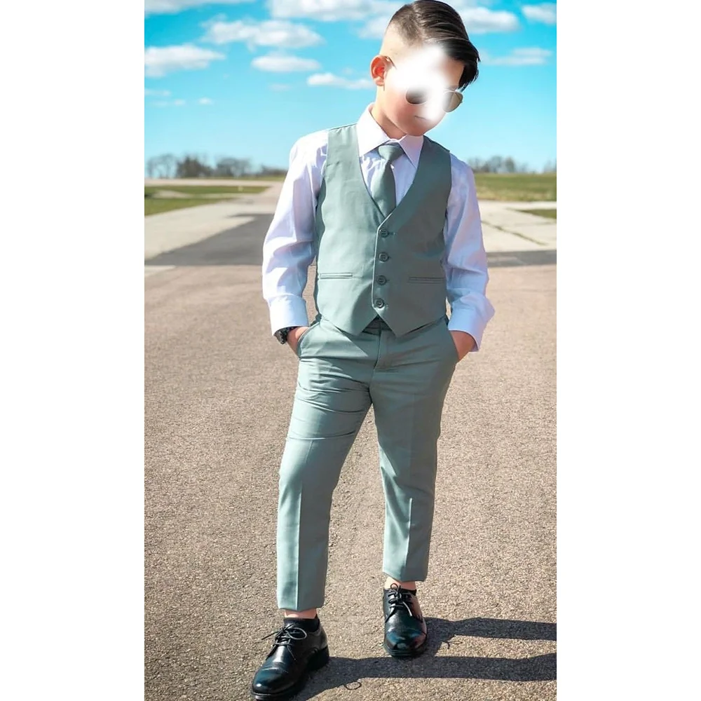 

Green Single Breasted V Neck Boys Suits 2 Pcs (Vest+Pants) Fashion Boys Sets Formal Occasions Birthday Party Sets
