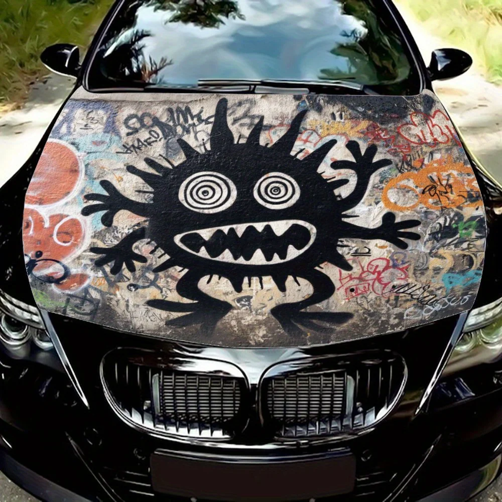 Graffiti Black Monster Vinyl Packaging For Car Hood,engine Stickers,waterproof Self-adhesive PVC Packaging,surface Protection,pe