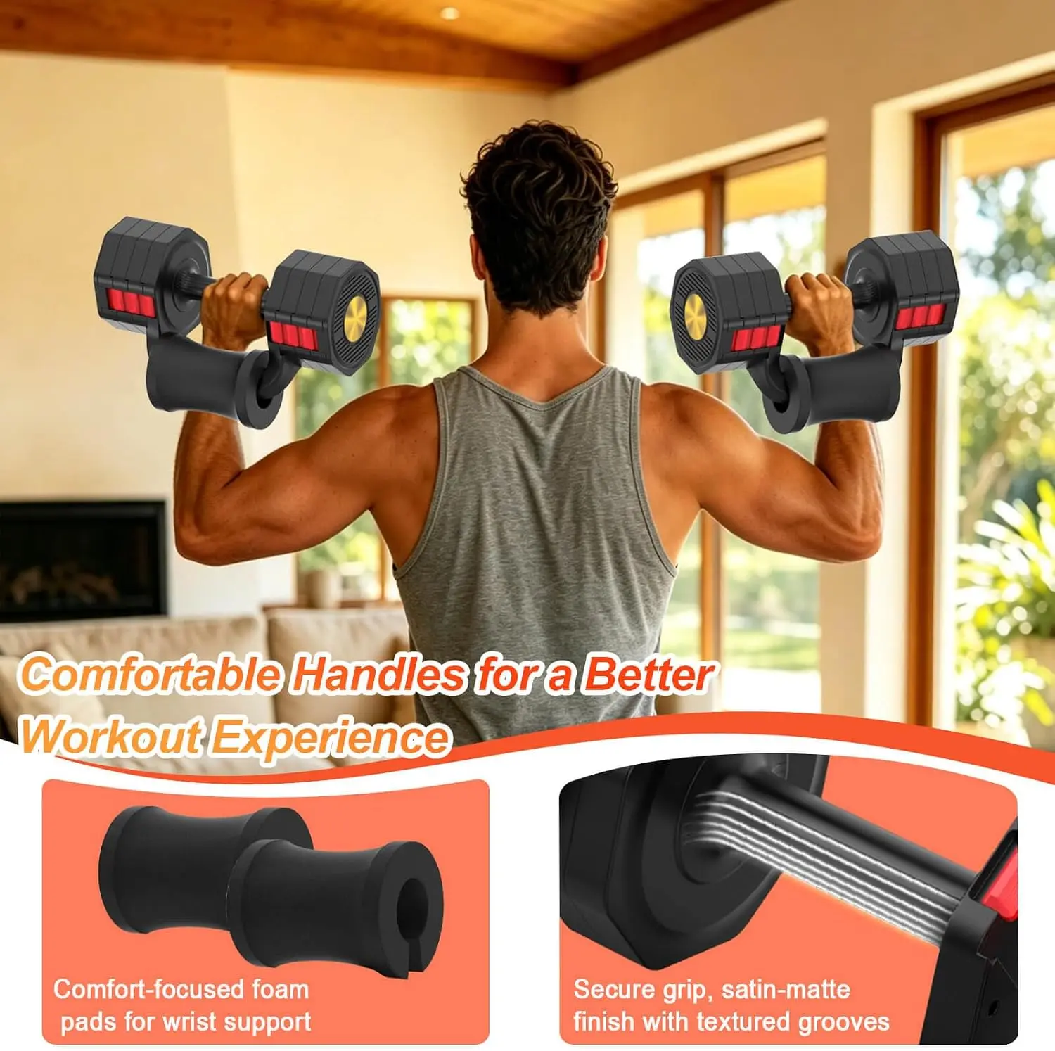 Adjustable Dumbbell Set 5-20.5 lb Each, 2-in-1 for Home Gym | Cast Iron Core + ABS Shell, Quick-Change Dial, Anti-Slip Grip - view 5