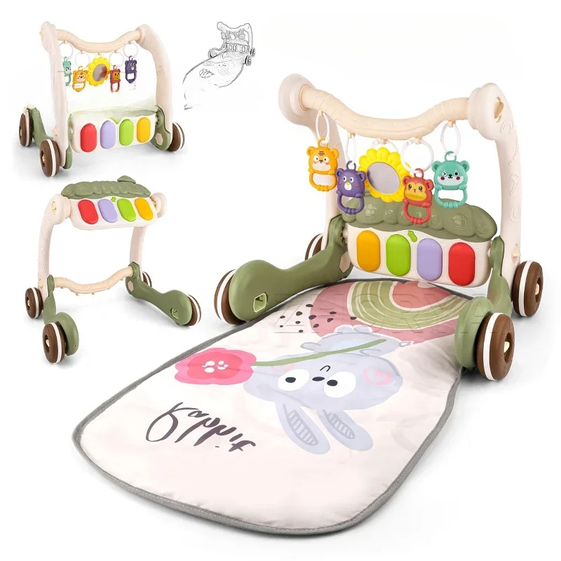 2 In 1 Baby Play Piano Mat Activity Center Toys Push Walker Baby Gym For Newborn