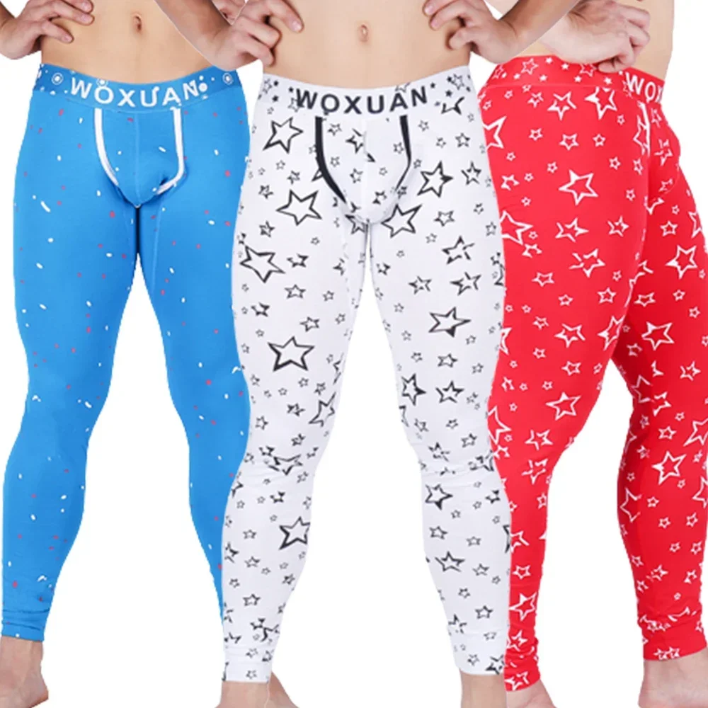 

Autumn Winter Warm Men's Fashion Pants Sexy Long Johns Sleepwear Cotton Leggings Underwear Printed Tights Trouser Sleep Bottoms