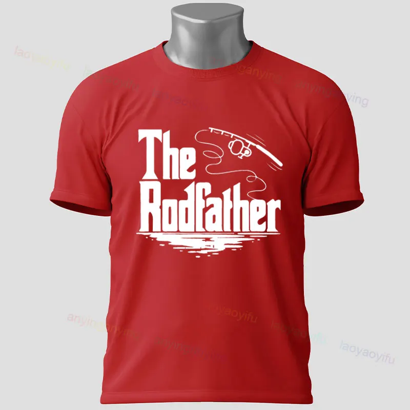 

Funny Fishing Graphic T-shirt -"The Rodfather" Design Fashion Casual Short-sleeve 100%Cotton Tee Perfect for Fisher Outdoor Wear
