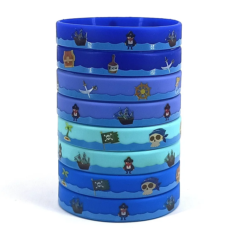 10Pcs Cartoon Skull Pirate Silicone Bracelet Anchor Wristband for Kids Birthday Party Favors Halloween Party Gifts Goodie Bag