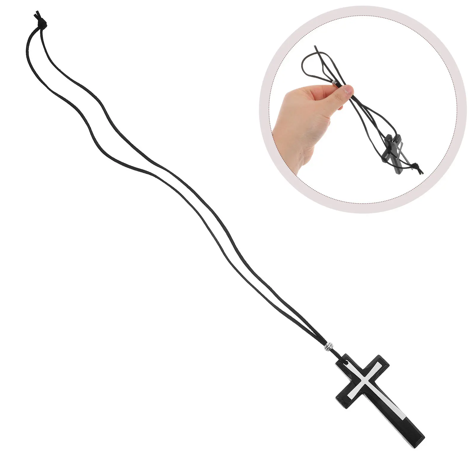 

Vintage Double Layer Hanging Pendant Rear View Mirror Ornament Car Interior Decoration Wooden Cross Charm
