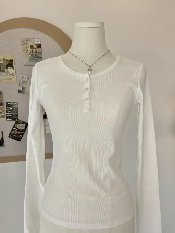 Sweet Solid Hollow Out T-shirts Femme Y2K Button Casual Basic Slim