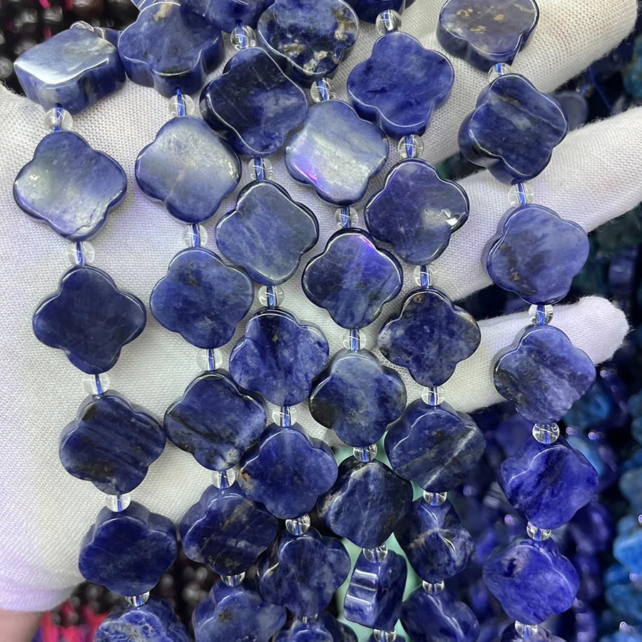 18mm Natural Sodalite Blue Stone Irregular Clover Crystal Loose For Jewelry Making DIY Necklace Bracelet 15''