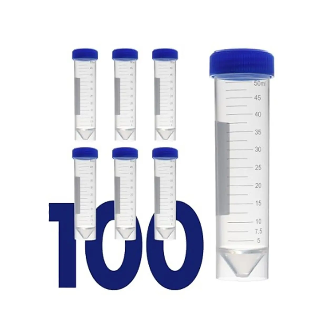 100pcs 50mL Self Standing Centrifuge Tubes with Screw Cap Lid, Lab Grade Polypropylene Plastic, Printed Graduation