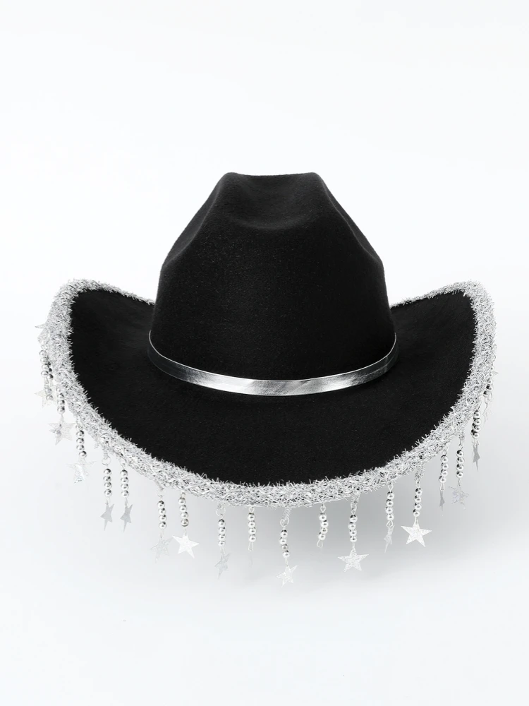 1PCS top hat, fashion tie-in big brim top hat, curved brim drill decorative top hat, stage performance hat, carnival party hat