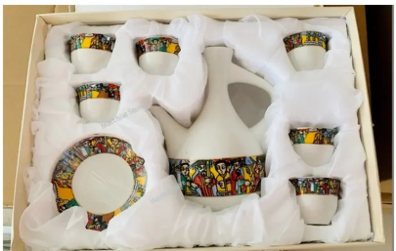 ethiopian eritrean coffee cups edition full set 13pcs comes with 6   saucer  and sugar+milk pot