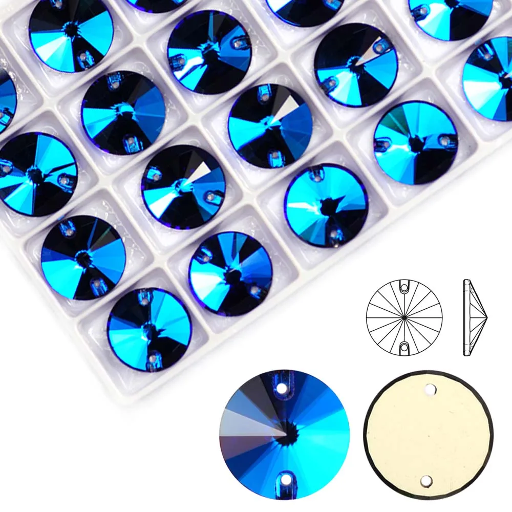 Bermuda Blue K9 Crystal Rivoli Flatback Sew on Rhinestones Crystal Beads for Garment Shoes Diy Sewing Accessories