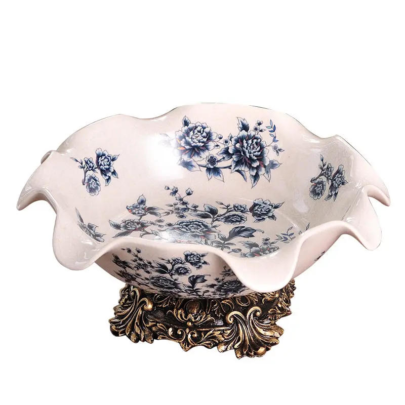 American ceramic household light luxury fruit plate tray living room European retro high-footed fruit plate high-end high-value