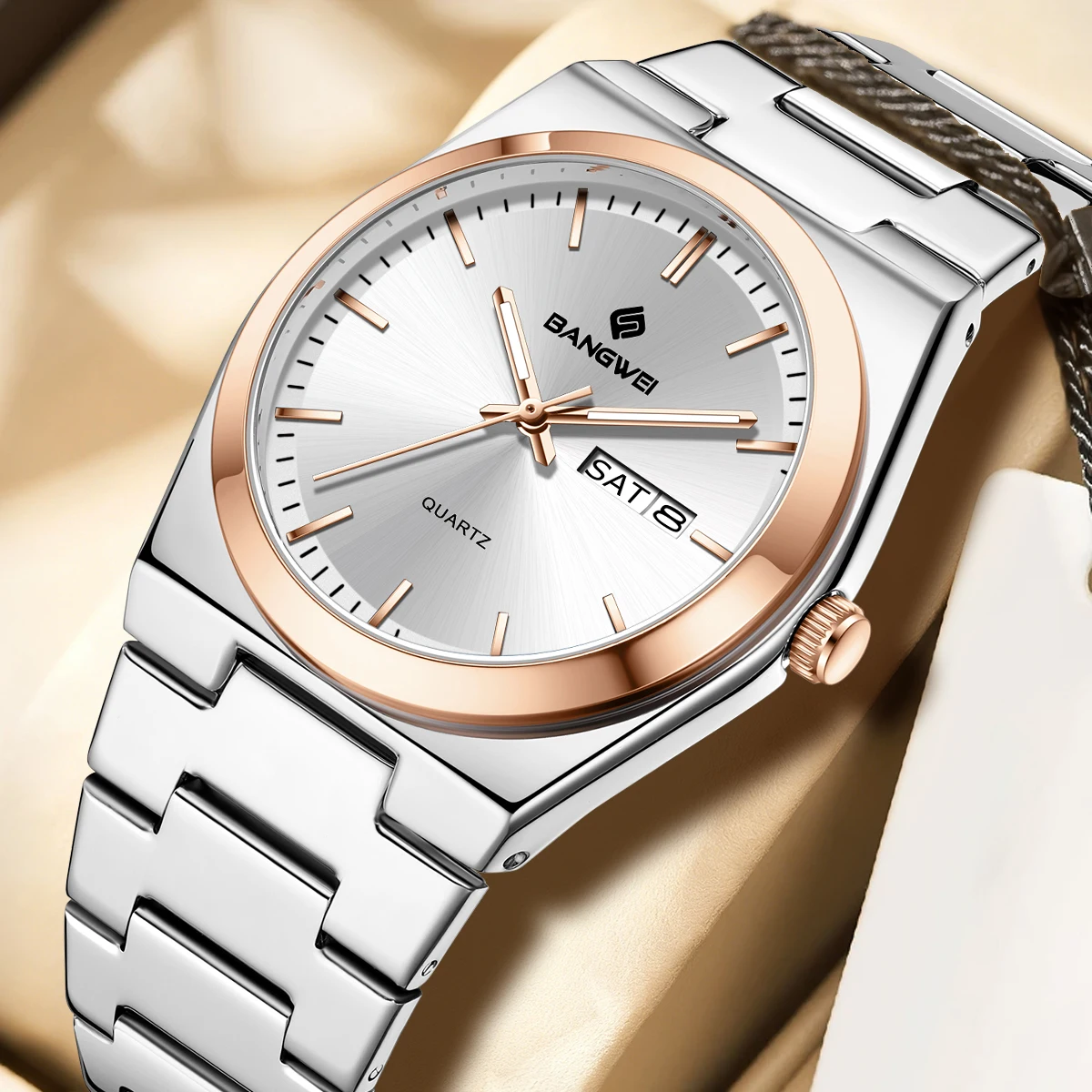 Bangwei Ultra Thin Quartz Watch Men Women Minimalist Style Waterproof Luminous Wristwatch Comfortable Strap Daily Office Gift