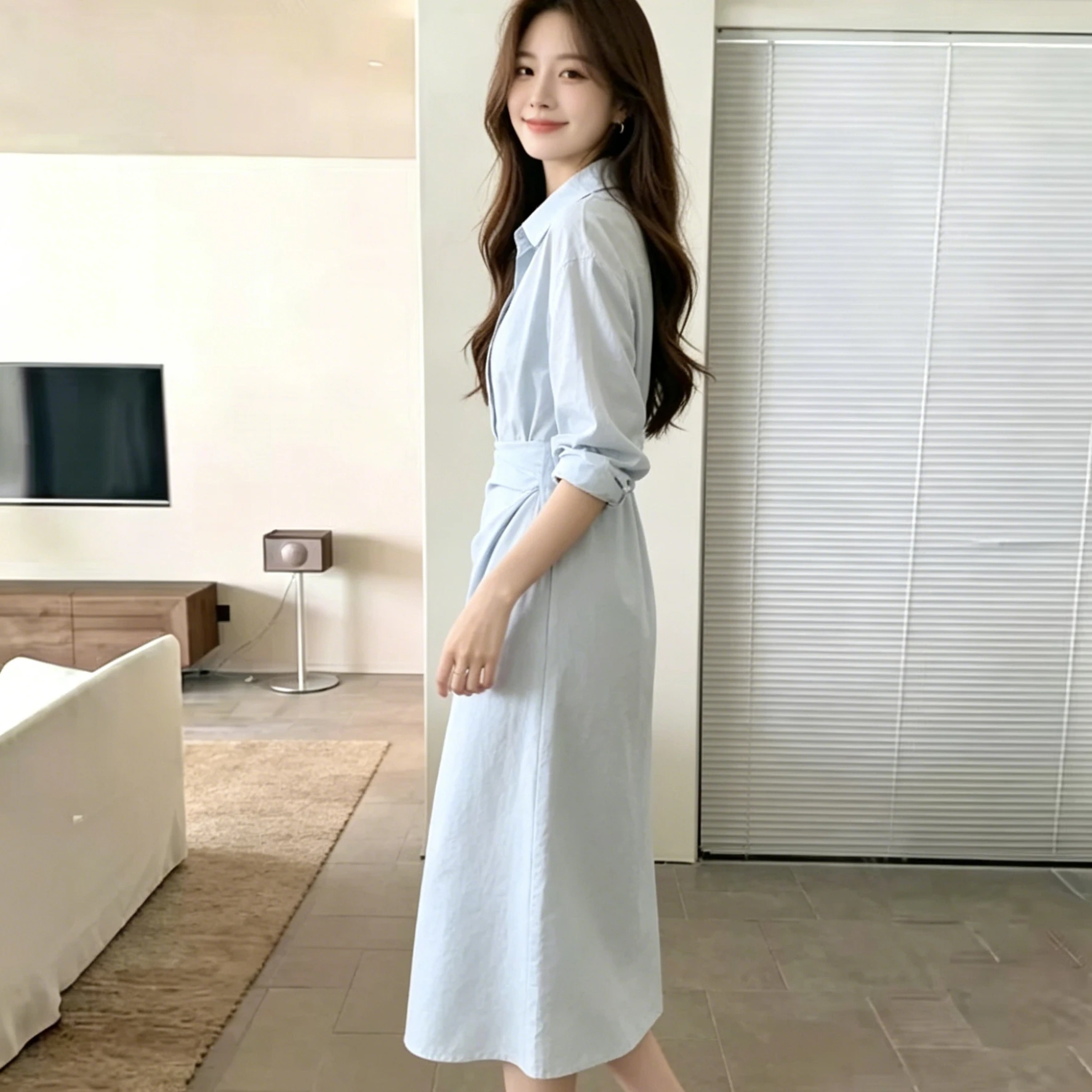 Afslankende blauwe shirtjurk v - Korean Style A Line Shirt Dress recensie en prijs