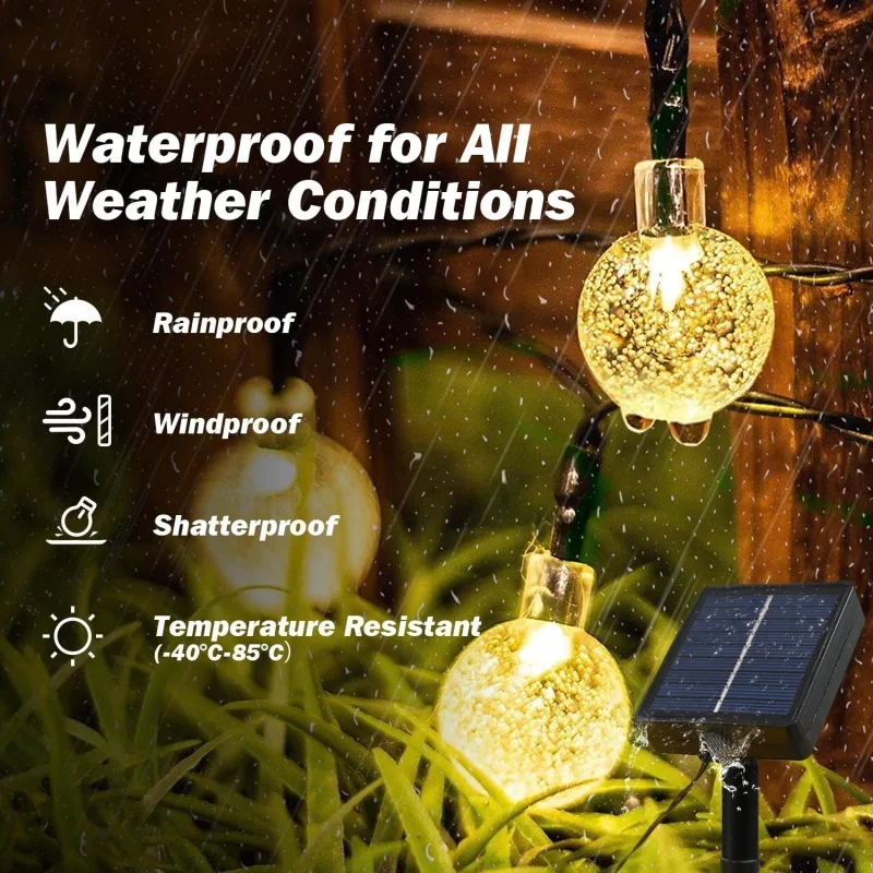 Outdoor Solar String Lights 60 LED Crystal Globe Lights Waterproof 8 Modes Solar Powered for Patio Garden Party Tree Decor image 4