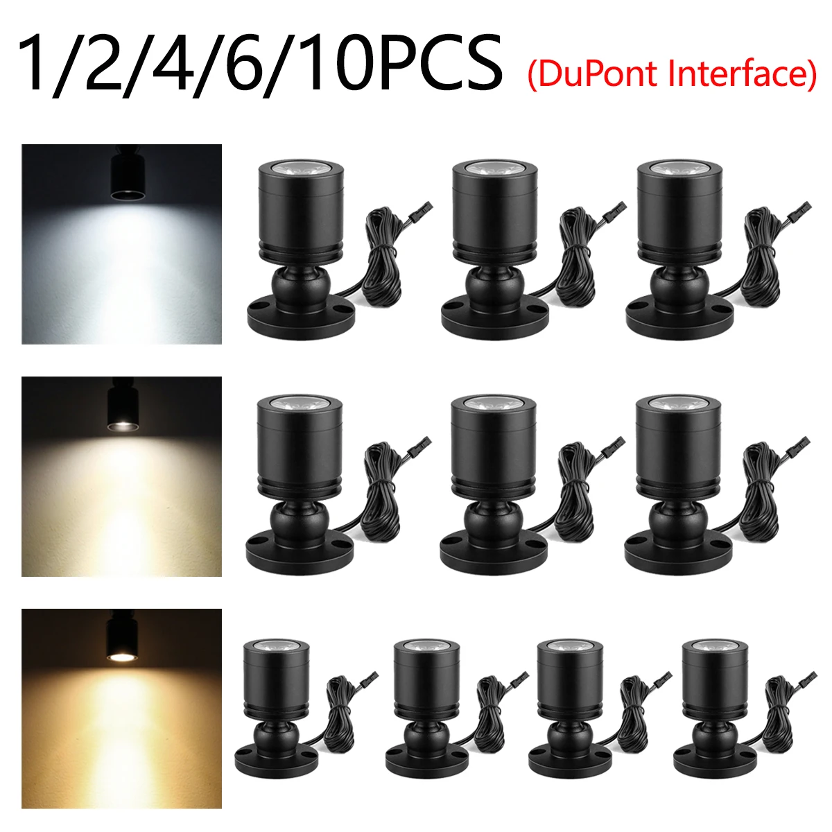 Mini Spot 12V 3W 360 ° Petit projecteur pivotant en aluminium, Collection de rangement, vitrine, éclairage de décoration, interface DuPont