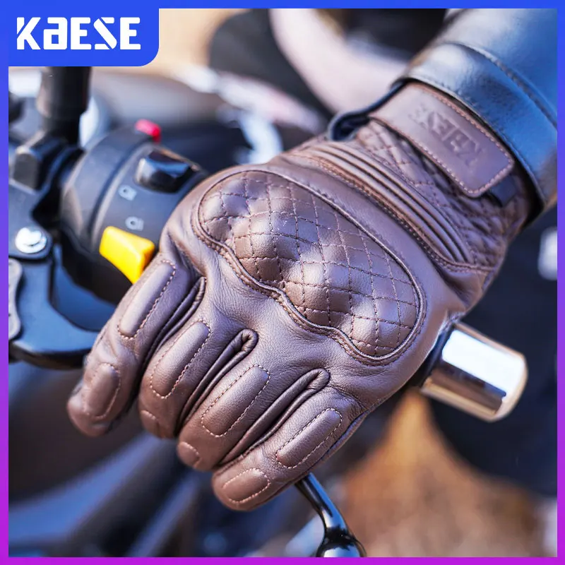 

Classic Retro Goat Leather Motorcycle Gloves Full Finger Gloves Touchscreen Motorbike Locomotive Gloves Touch Screen Moto Gloves