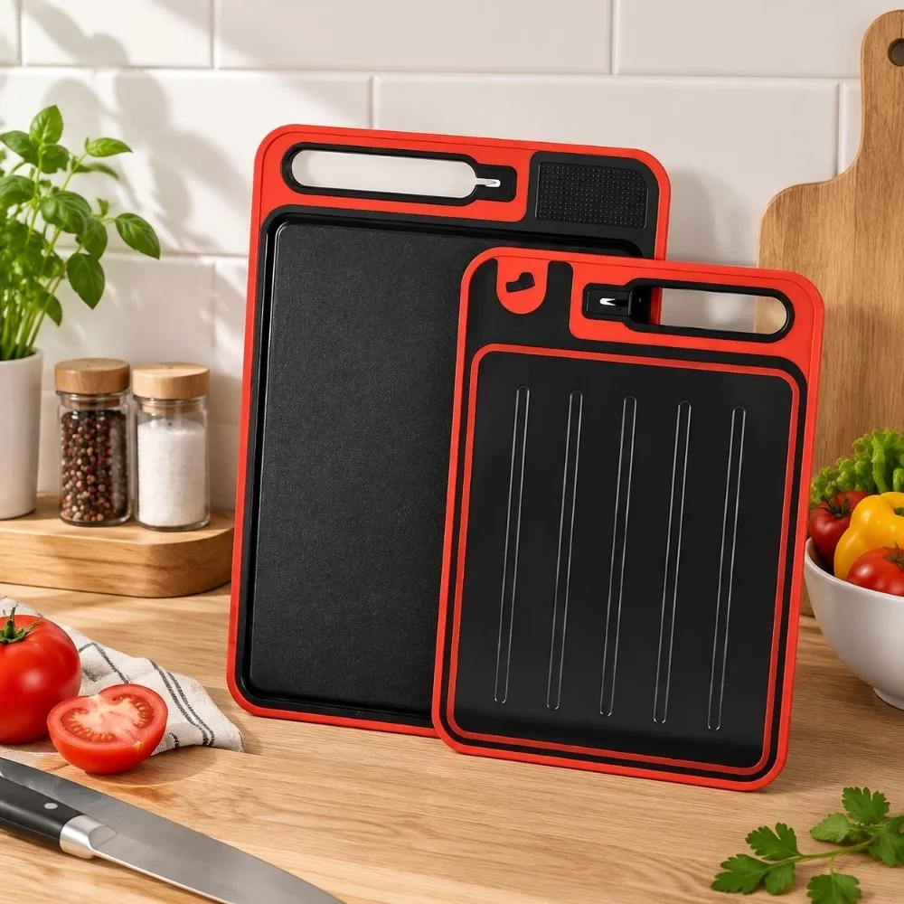 PP and Aluminum Alloy Double Sided Cutting Board Rectangular with Handle Fast Defrosting Tray Mold Resistant