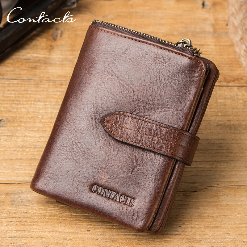 CONTACT'S Men Wallet Geunine Leather Short Bifold Casual Men's Wallet High Quality Card Holders Coin Purses Money Clip