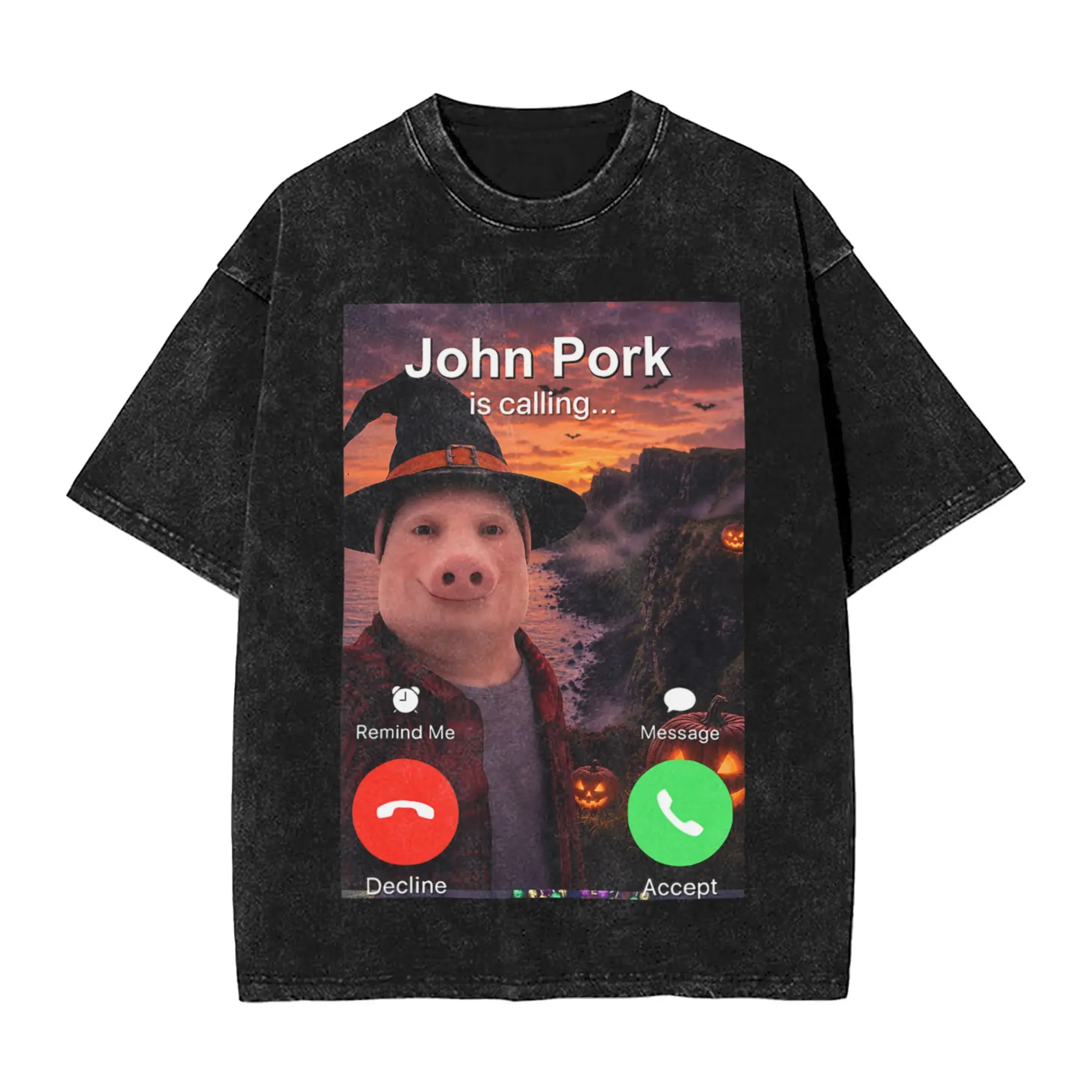Funny John Pork Witch Costume Halloween Brainrot Meme T-Shirt Men  Novelty Cotton Tees Crew Neck Short Sleeve T Shirt