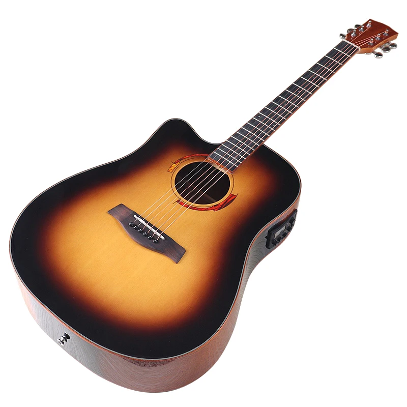 Sunburst Color Left Hand 41 Inch Acoustic Guitar Spruce Top Sapele Back&side High Gloss Finish 6 Strings with Red Pickguard