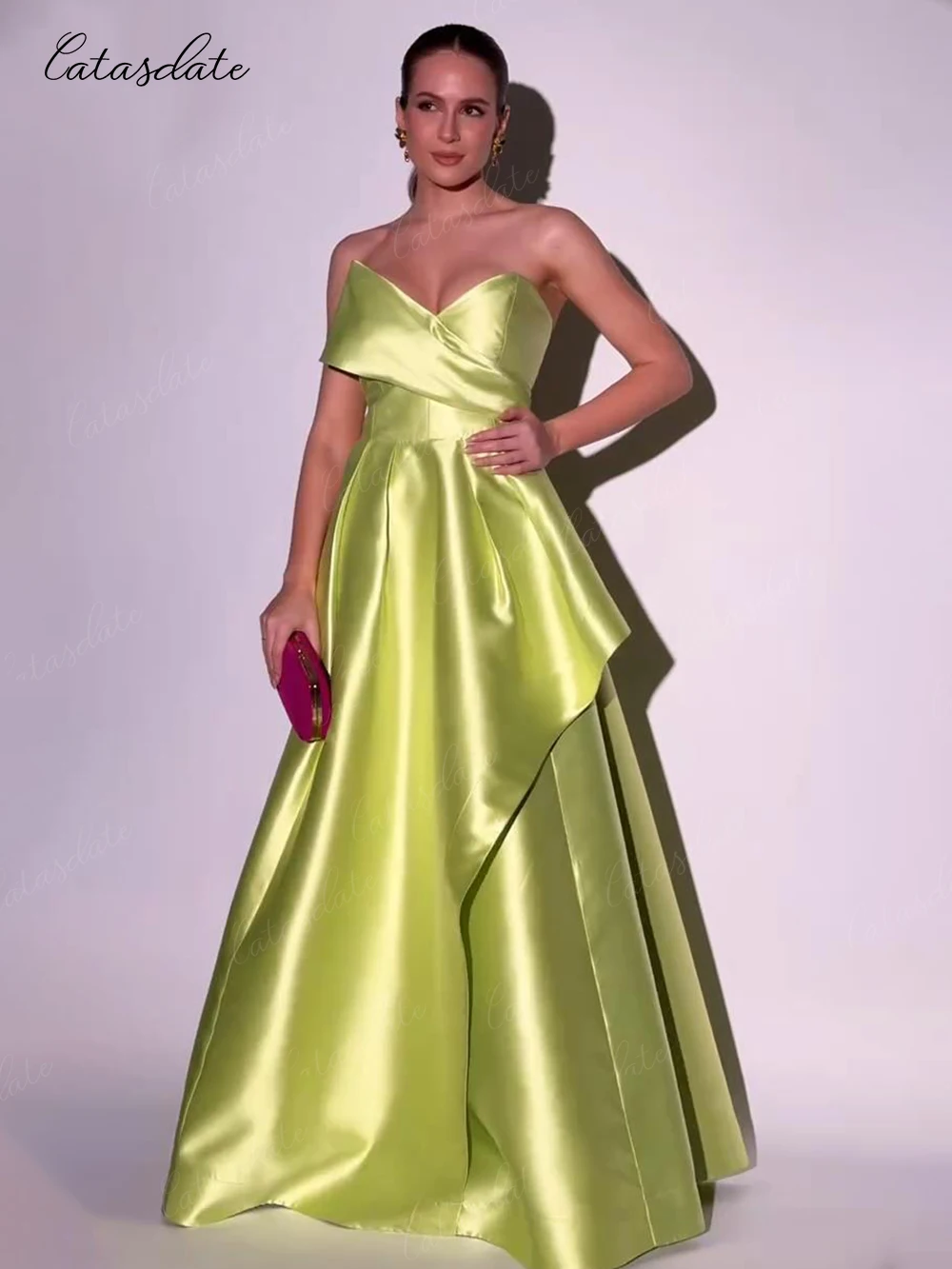 

Catasdate Off Shoulder Evening Dress A Line Party Dress for Women Elegant Wedding Guest Dresses vestidos de fiesta Customized