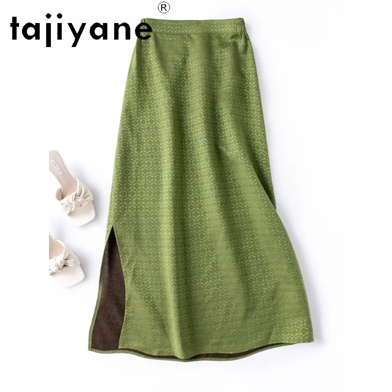 TAJIYANE 100% Mulberry Silk Women's Skirts Jacquard Summer Clothes Bodycon Skirt for Women Straight Skirts Elastic Waist Юбка