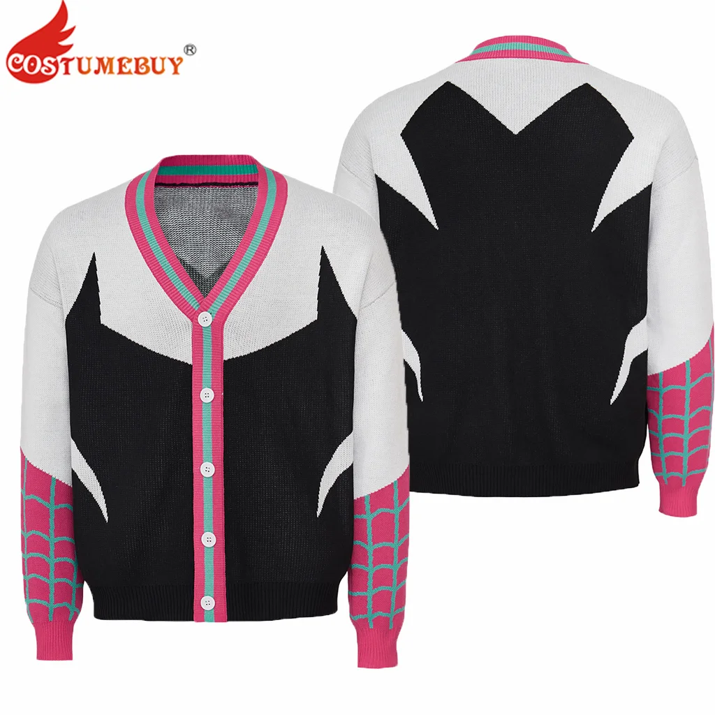 

Superhero Cosplay Costume Spider Cosplay Gwen Stacy Costume Button Cardigan Sweater Casual Jacket Knitted Coat Top for Halloween