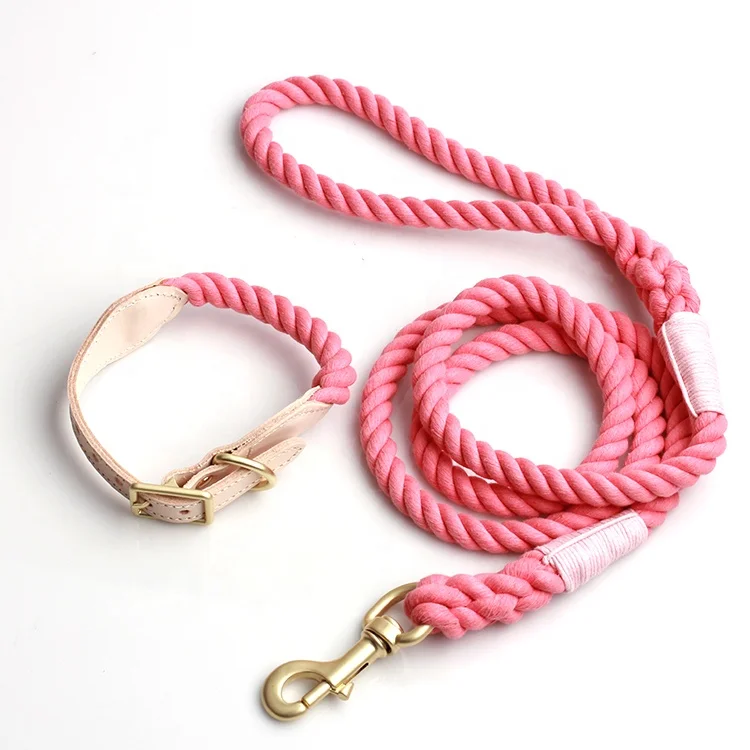 Wholesale Pet Supplies And Accessories Hands free Dog Braided Cotton Rope Lead Leash Vegan Pu Leather Rope Dog Collar