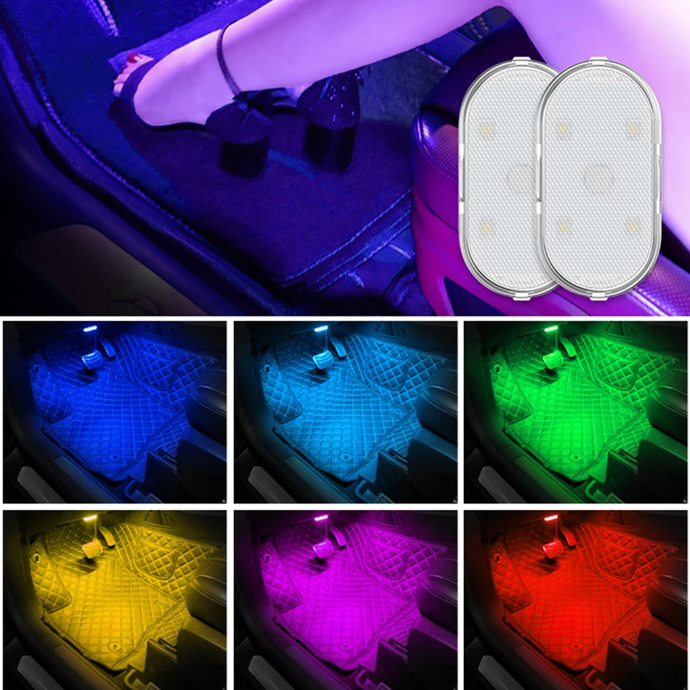 2pcs Car Led Reading Lamp Touch Sensor Multicoloured Interior Lighting Lamp Usb Rechargeable Roof Emergency Light