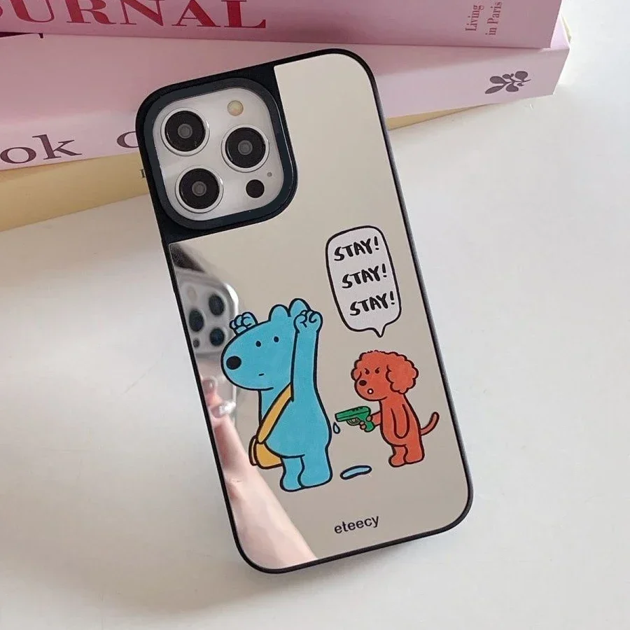 

Cute Dog Friend Skateboard Mirror Phone Case Cover for iPhone 11 12 13 14 15 16 Pro Max Case for iPhone 16 Pro Max