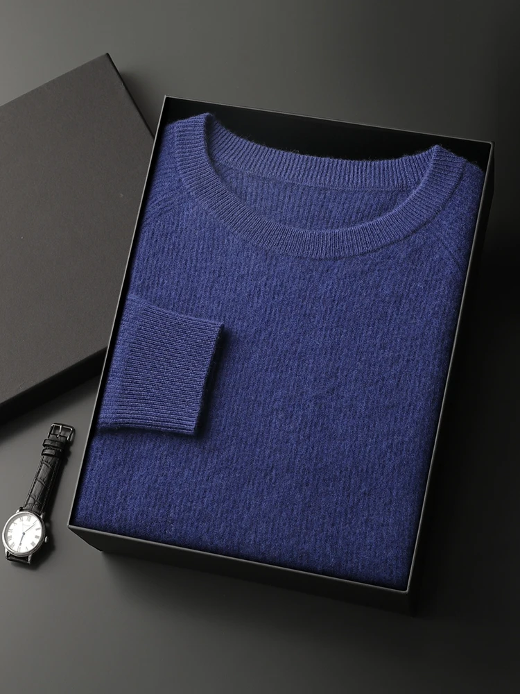 Men's Light Luxury 100% Pure Cashmere Pullover Knitwear Sweater Thick Loose Business Casual Basic Breathable Long Sleeve Tops