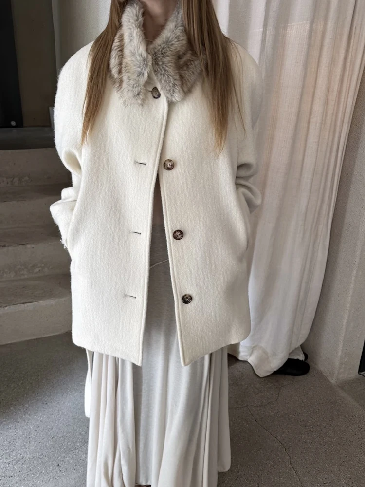 Detachable fur collar wool coat, 2026 winter new style elegant and fashionable mid-length women's wool coat for ladies